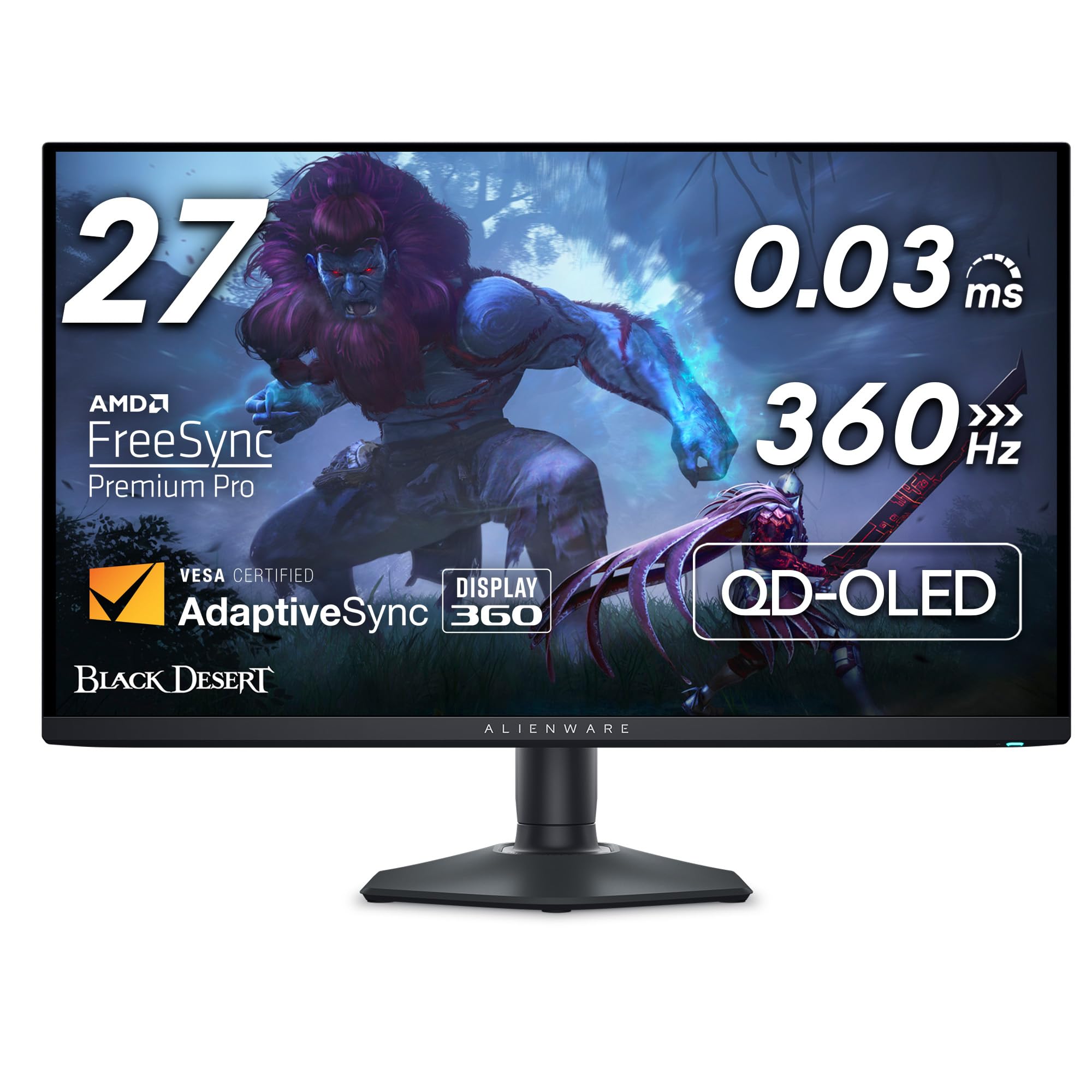 Alienware AW2725DF OLED Gaming Monitor - 26.7-inch Quantom-Dot WQHD (2560x1440) 360Hz 0.03Ms Display, AMD FreeSync Premium Pro, HDMI/DP/USB 3.2 Gen1, Height/Tilt/Swivel/Pivot Adjustability - Black (NEW)