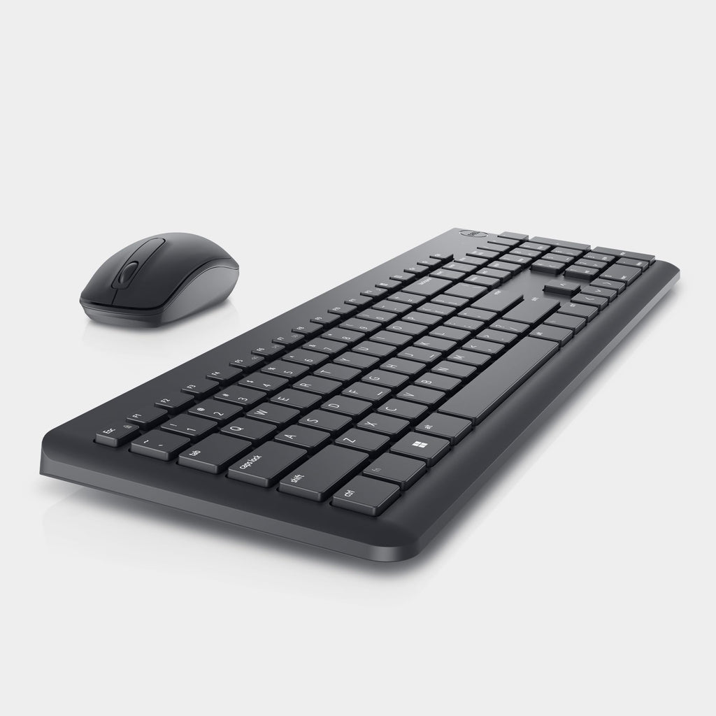 Dell Wireless Keyboard and Mouse - KM3322W, Wireless - 2.4GHz, Optical LED Sensor, Mechanical Scroll, Anti-Fade Plunger Keys, 6 Multimedia Keys, Tilt Leg - Black (REFURBISHED-LIKE NEW)