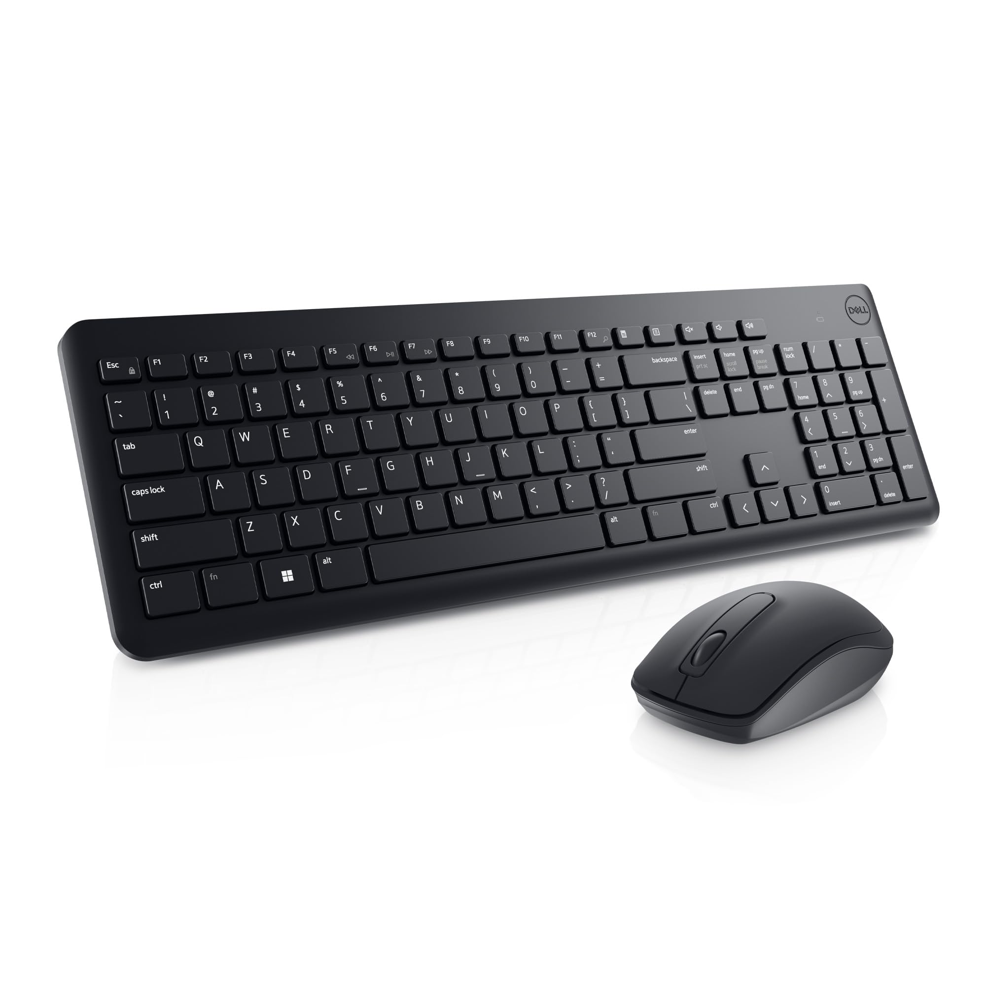Dell Wireless Keyboard and Mouse - KM3322W, Wireless - 2.4GHz, Optical LED Sensor, Mechanical Scroll, Anti-Fade Plunger Keys, 6 Multimedia Keys, Tilt Leg - Black (NEW)