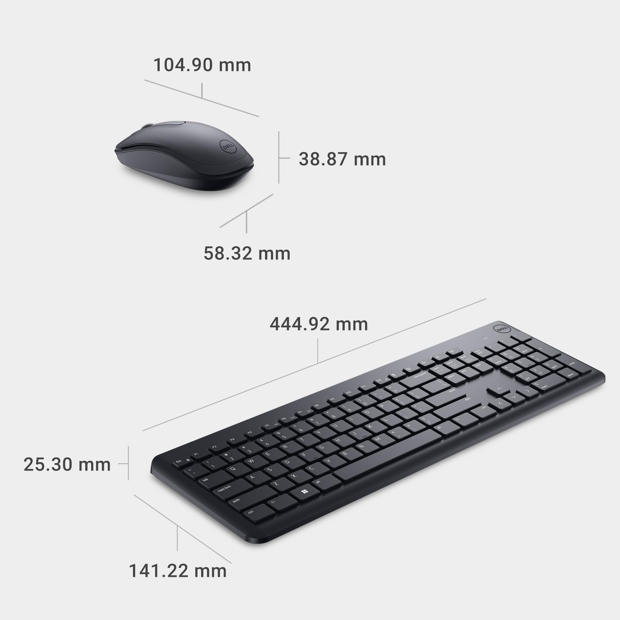Dell Wireless Keyboard and Mouse - KM3322W, Wireless - 2.4GHz, Optical LED Sensor, Mechanical Scroll, Anti-Fade Plunger Keys, 6 Multimedia Keys, Tilt Leg - Black (REFURBISHED-LIKE NEW)